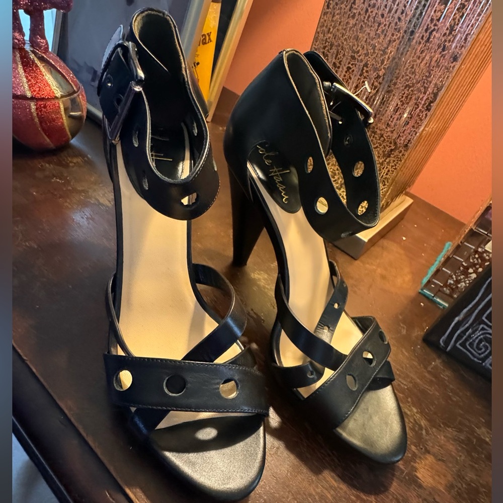 Gently worn Cole Haan. Black strappy leather sandal. Size
